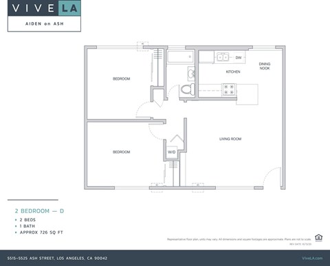 Floor plan for 2 beds, 1 bath, 767 sqft
